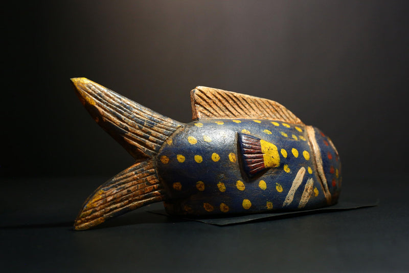 African Mask - Hand-Carved Bozo Fish Puppet Art - Tribal Wall Hanging Sculpture for Unique Home Décor and Cultural Collectible Display-G3736