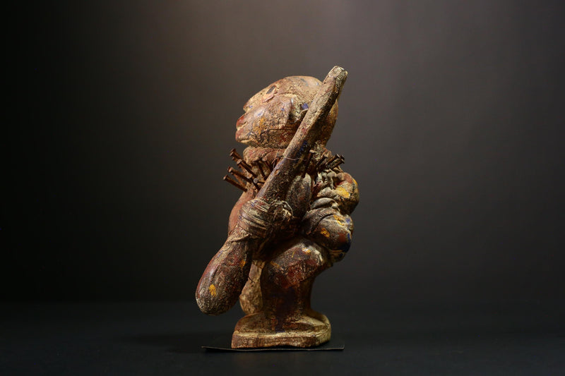 African  Sculpture - Hand-Carved Nkisi N'Kondi Figure - Unique Tribal Art and Primitive Wood Decor for Collectible Home Display-G3735