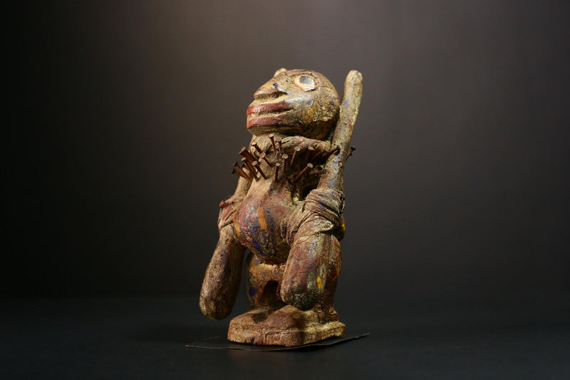 African  Sculpture - Hand-Carved Nkisi N'Kondi Figure - Unique Tribal Art and Primitive Wood Decor for Collectible Home Display-G3735