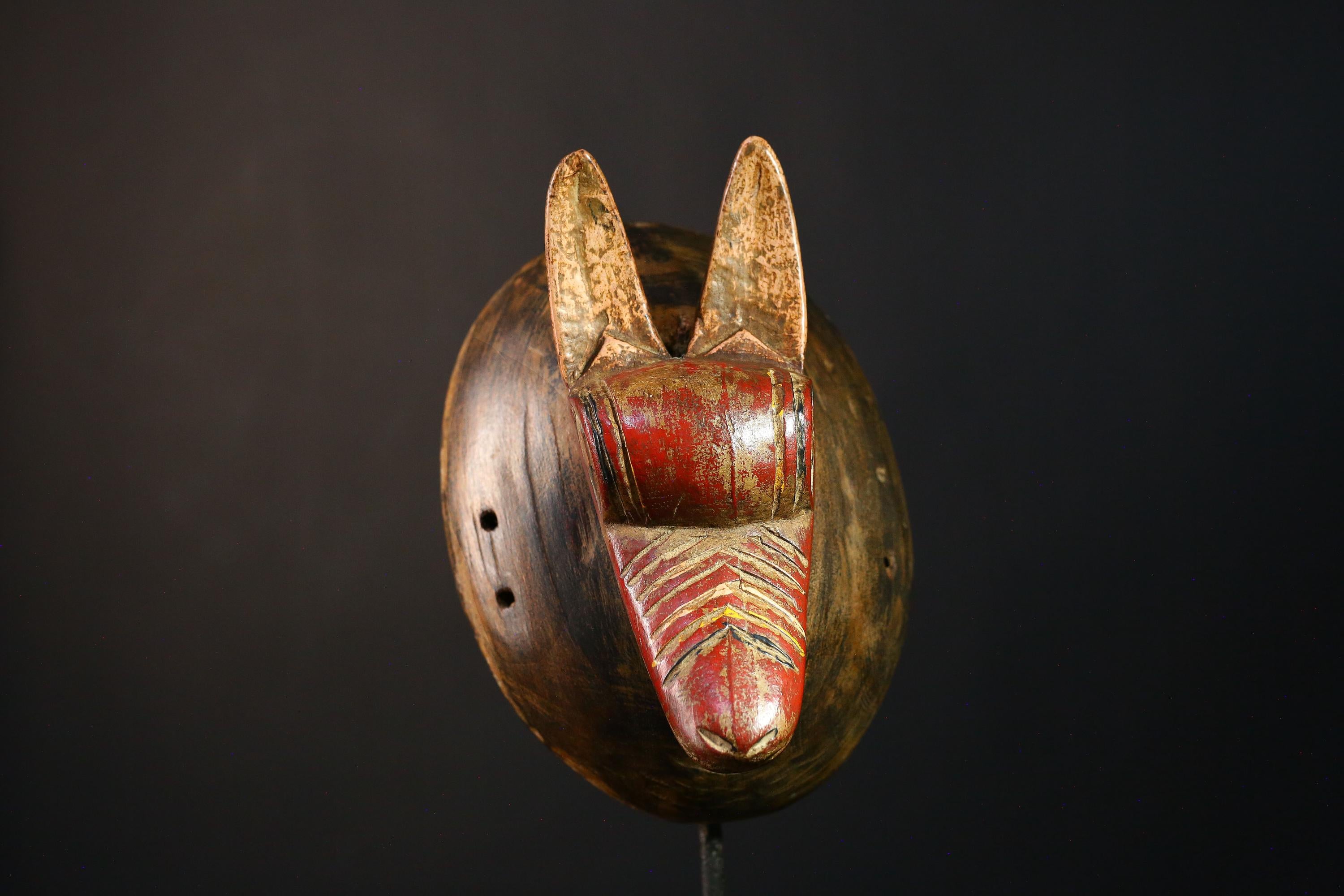 African Mask - Guro Zoomorphic Wooden Mask, Handcrafted Tribal Art, Colorful Decor, Unique Wall Hanging Sculpture Home Collectibles G3730