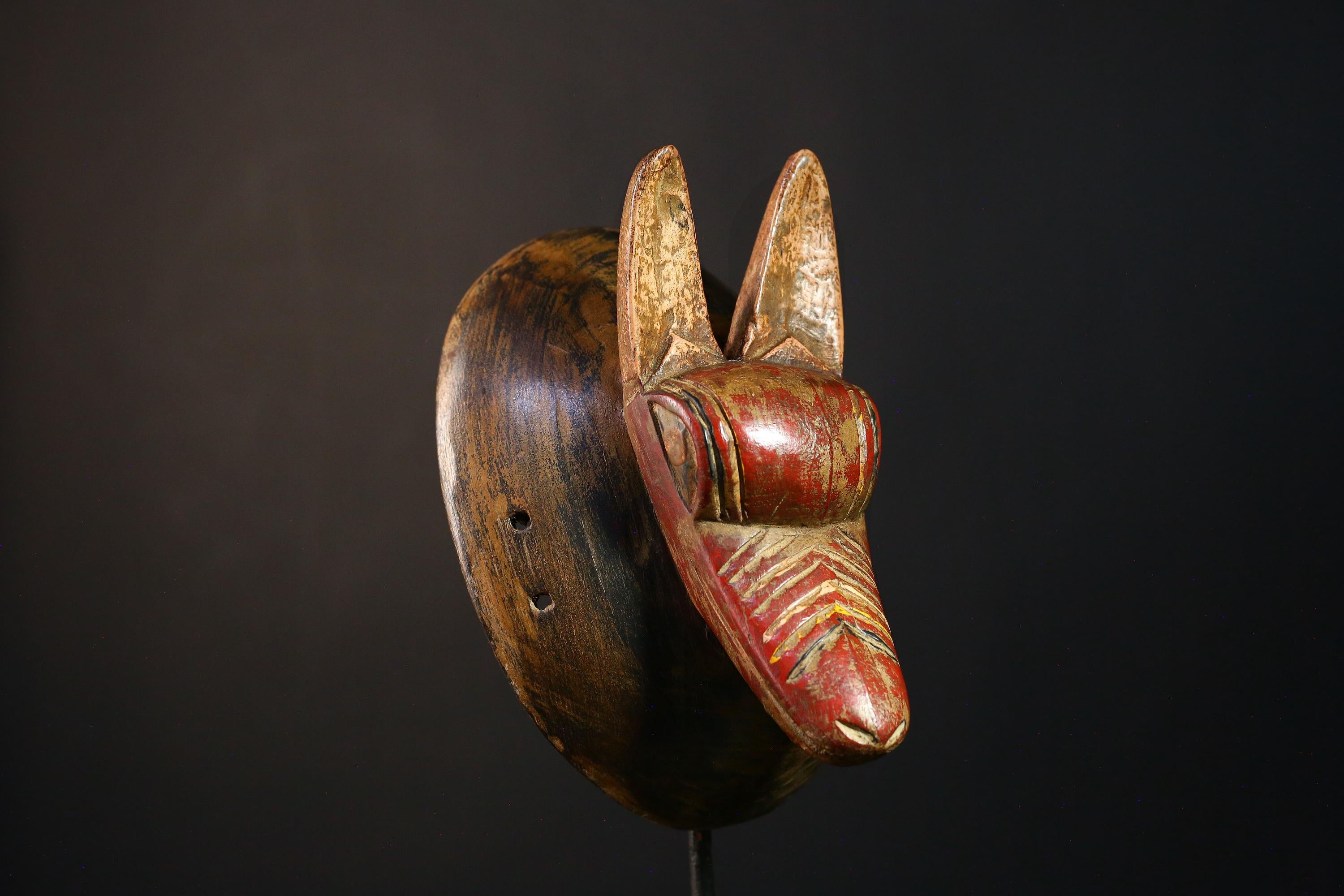 African Mask - Guro Zoomorphic Wooden Mask, Handcrafted Tribal Art, Colorful Decor, Unique Wall Hanging Sculpture Home Collectibles G3730