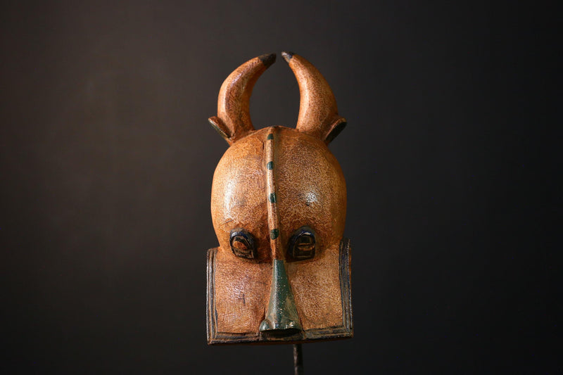 African Mask Bonu Amwin Buffalo Head Mask, Unique Tribal Art, Crescent Horns, Handcrafted Decorative Sculpture Home Decor Collectibles-G3728