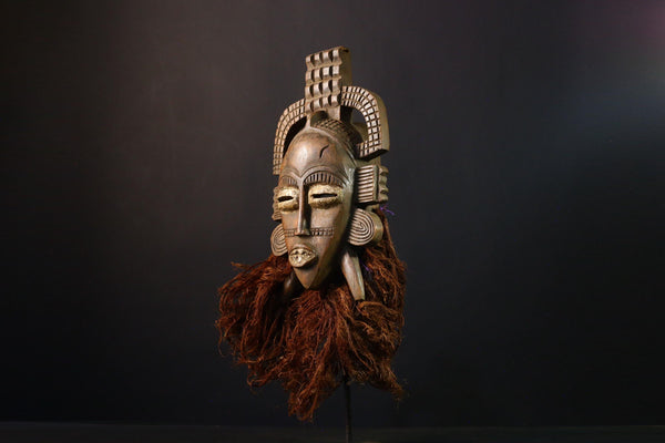 African Mask - Vintage Hand-Carved Senufo Kpelie Tribal Art - Unique Wall Décor for Home and Cultural Collectible Display- G3724