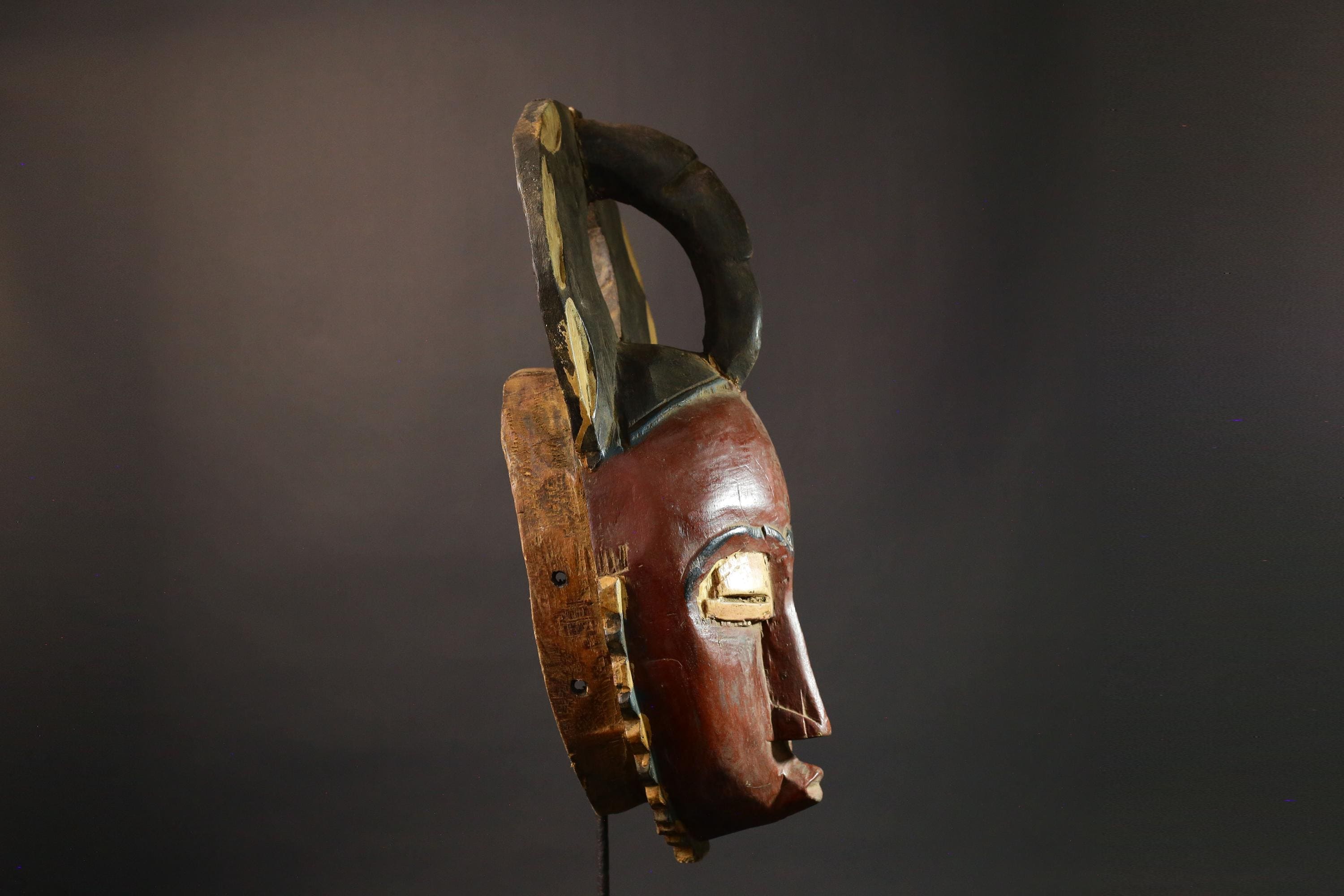 African mask Authentic Vintage Wood Carved Yaouré Tribal Face Mask - Unique Antique Art Collectible for Home Decor or Gift-5007