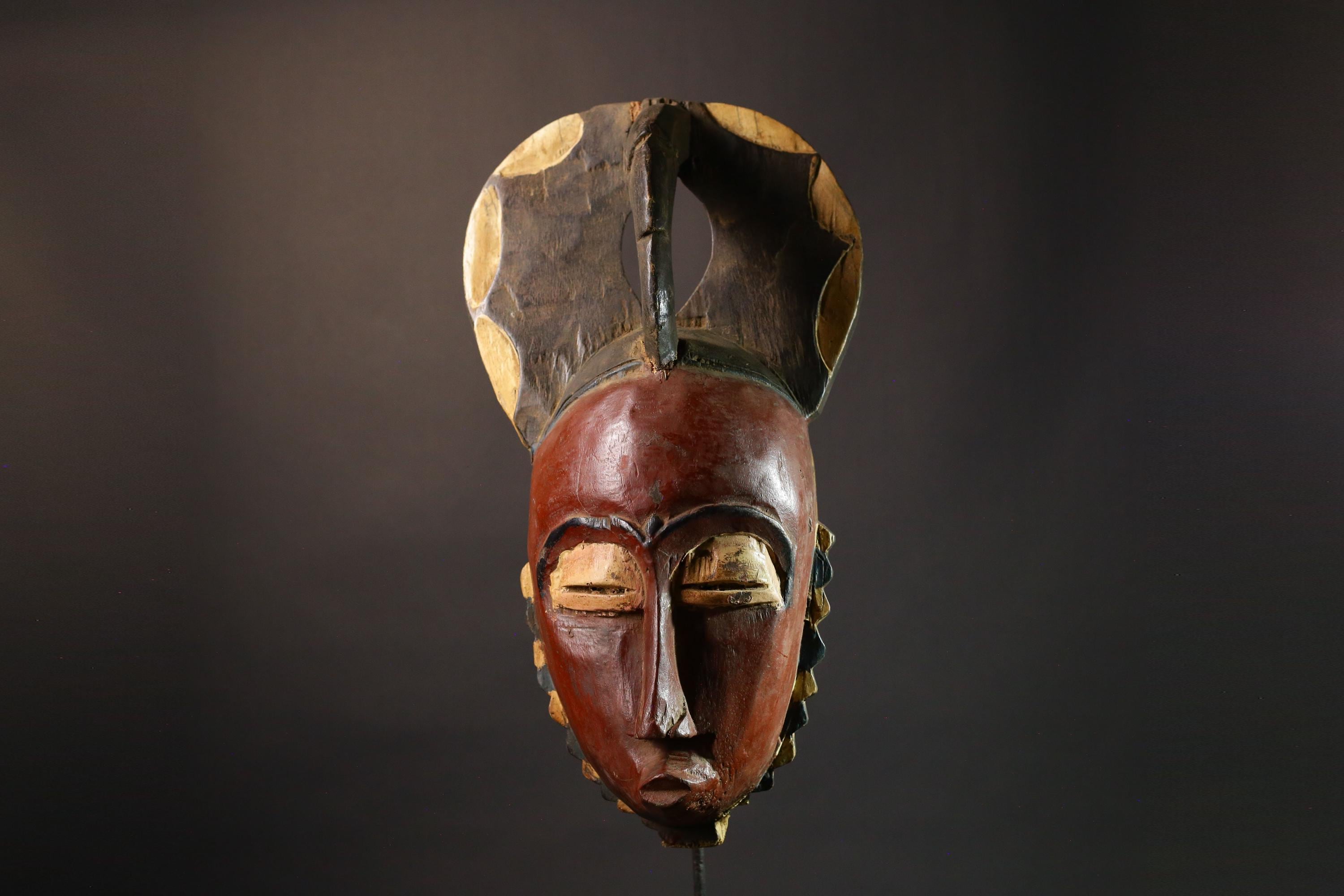 African mask Authentic Vintage Wood Carved Yaouré Tribal Face Mask - Unique Antique Art Collectible for Home Decor or Gift-5007