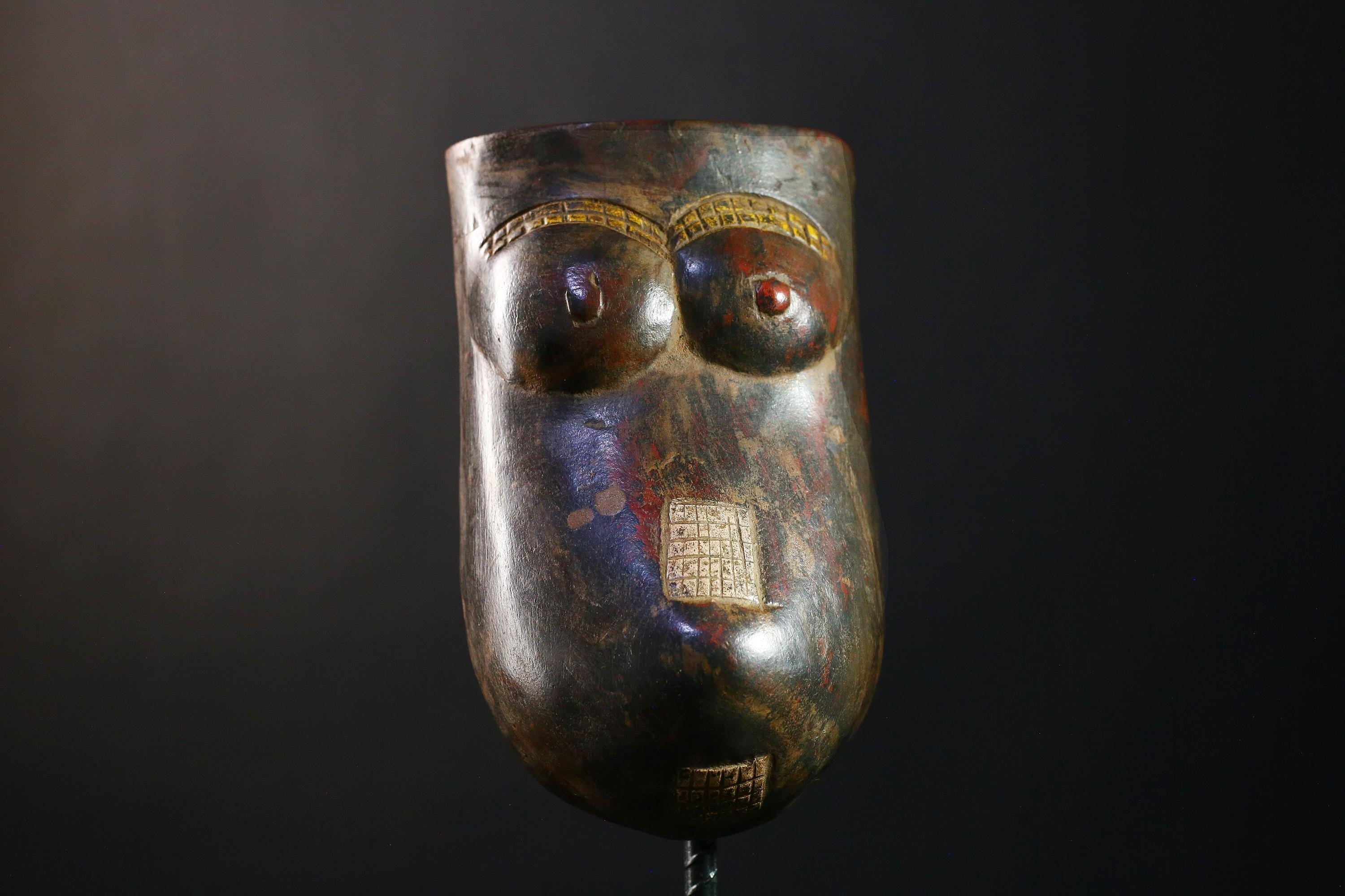 African Mask - Authentic Makonde Belly Mask, Hand-Carved Wooden Wall Art, Unique Tribal Decor, Cultural Home Accent for Collectors-G3753