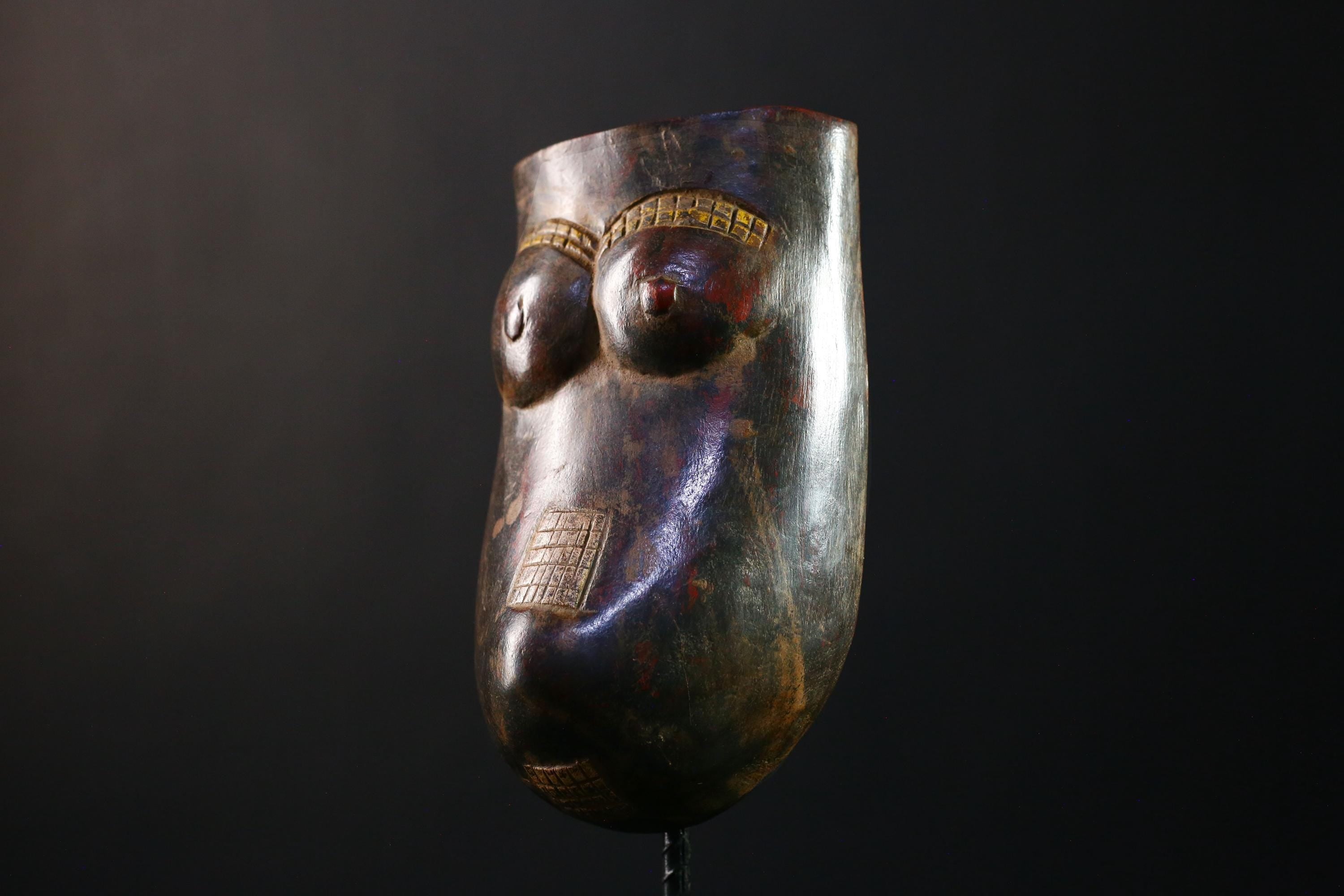 African Mask - Authentic Makonde Belly Mask, Hand-Carved Wooden Wall Art, Unique Tribal Decor, Cultural Home Accent for Collectors-G3753
