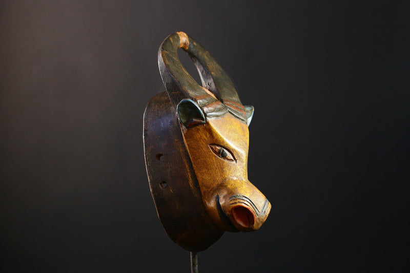 African Mask - Bidjogo Bull Hand-Carved Wood Mask, Bobo Tribal Face , Unique Wall Decor, Cultural Sculpture, Ethnic Collectible Piece- G3746