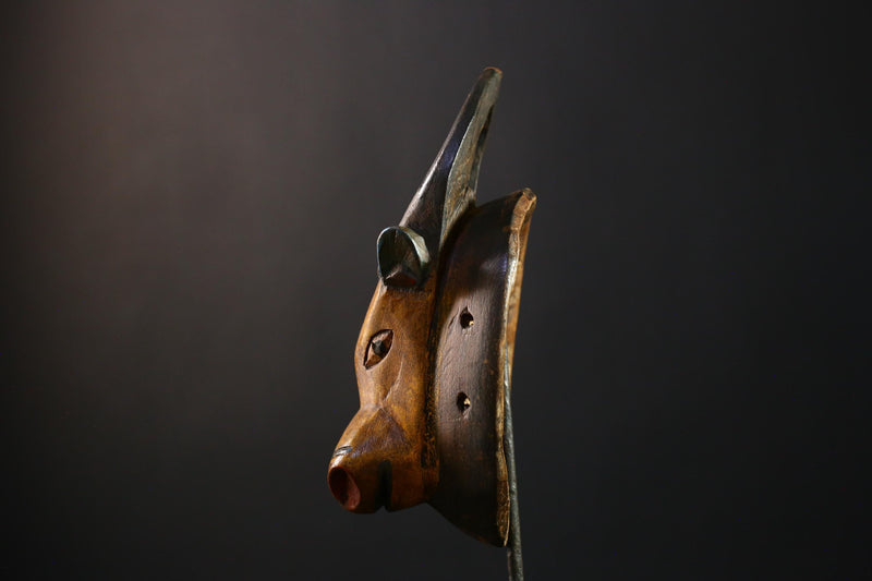 African Mask - Bidjogo Bull Hand-Carved Wood Mask, Bobo Tribal Face , Unique Wall Decor, Cultural Sculpture, Ethnic Collectible Piece- G3746