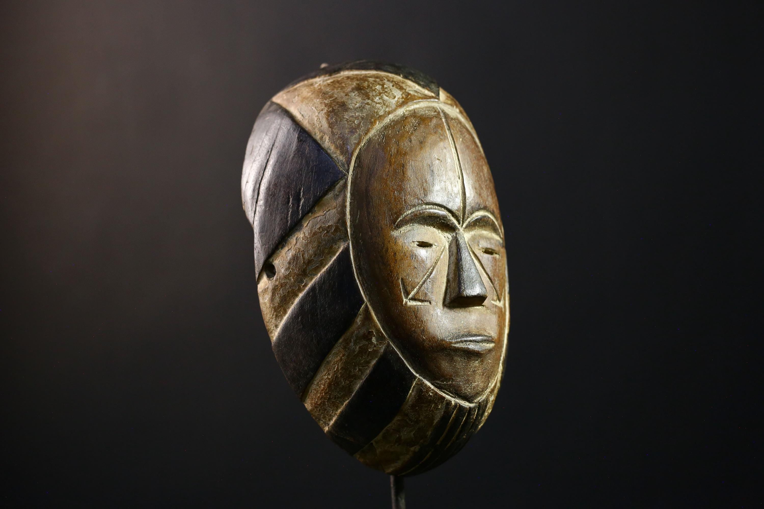 African Hand-Carved Vintage Lega Tribal Face, Unique Wall Hanging Art Decor, Cultural Home Accent, Ethnic Collectible Sculpture Piece-G3743