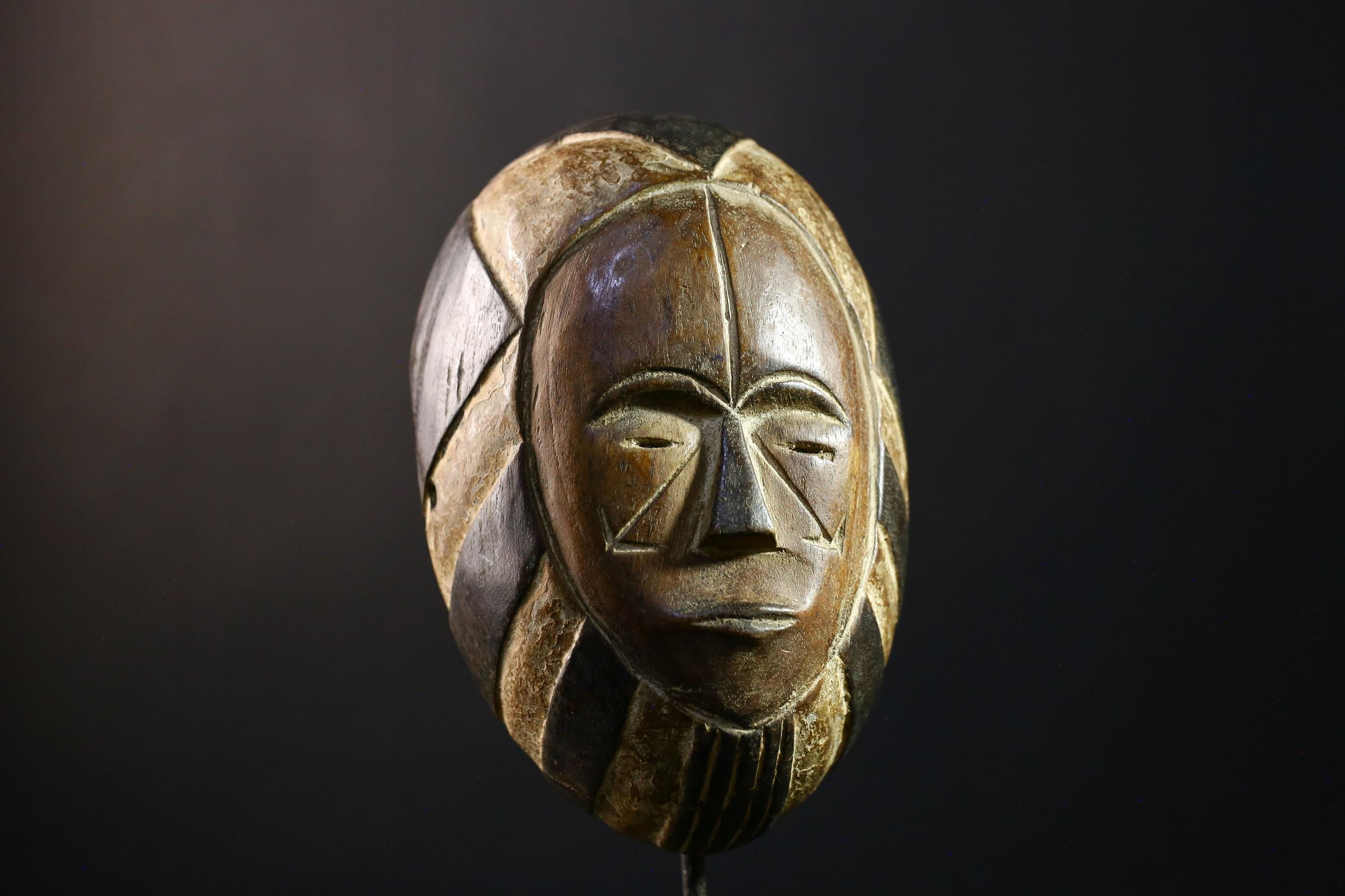 African Hand-Carved Vintage Lega Tribal Face, Unique Wall Hanging Art Decor, Cultural Home Accent, Ethnic Collectible Sculpture Piece-G3743