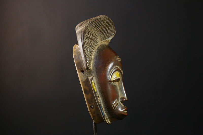 African Mask - Hand-Carved Guro Baule Tribal Wood, Unique Wall Decor, Ethnic Art Piece, Cultural Home Accent, Collectible Sculpture-G3742