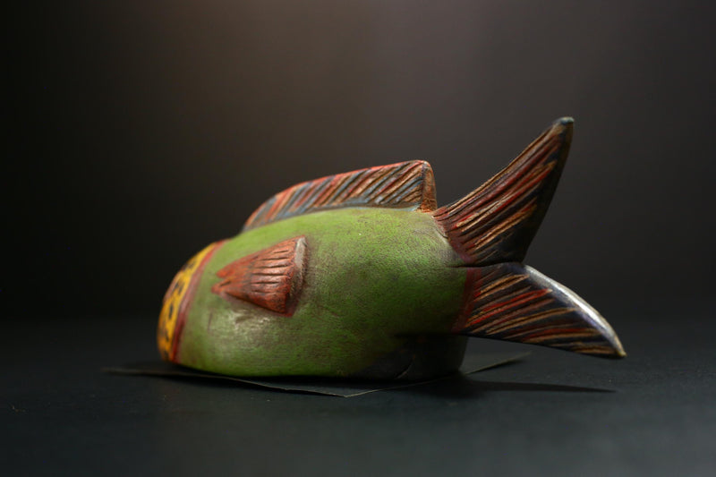 African Mask- Hand-Carved Bozo Fish Sculpture, Unique Wall Hanging Decor from Mali, Tribal Art Piece, Cultural Collectible Home Accent-G3740