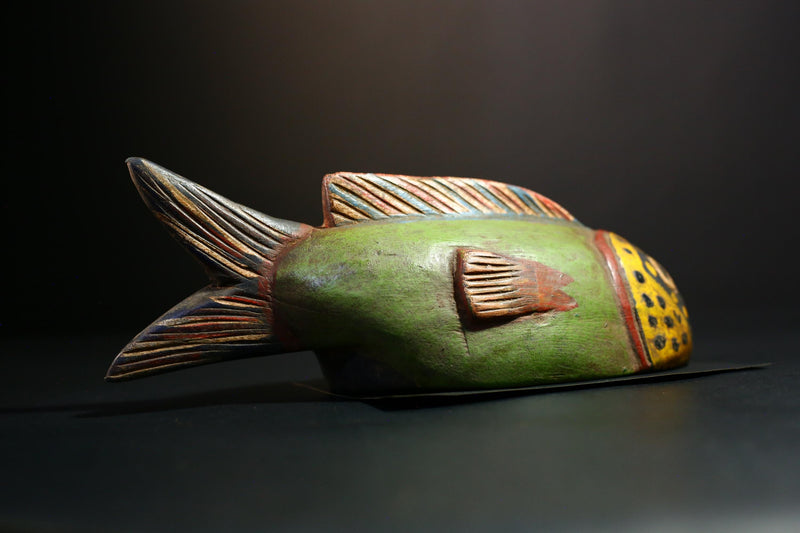 African Mask- Hand-Carved Bozo Fish Sculpture, Unique Wall Hanging Decor from Mali, Tribal Art Piece, Cultural Collectible Home Accent-G3740