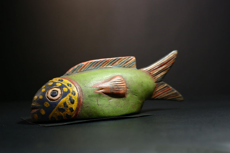 African Mask- Hand-Carved Bozo Fish Sculpture, Unique Wall Hanging Decor from Mali, Tribal Art Piece, Cultural Collectible Home Accent-G3740