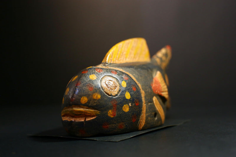 African Mask- Hand-Carved Bozo Fish Sculpture, Unique Wall Hanging Decor from Mali, Tribal Art Piece, Cultural Collectible Home Accent-G3739