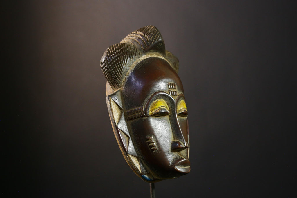 African Mask Antique Gray Baule Wooden Mask, Tribal Wall Hanging Art, Unique Home Decor, Cultural Collectible, Ethnic Sculpture Piece-G3764