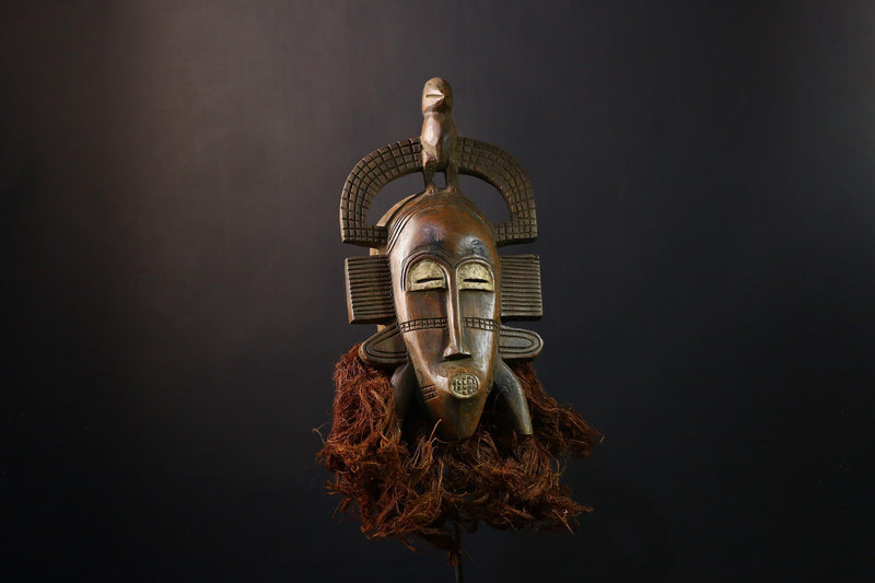 African Mask Senufo Kpelie Hand-Carved Wooden Tribal Face, Unique Wall Art Decor, Ethnic Home Sculpture, Cultural Collectible Piece-G3759