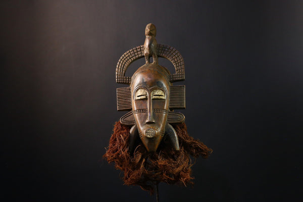 African Mask Senufo Kpelie Hand-Carved Wooden Tribal Face, Unique Wall Art Decor, Ethnic Home Sculpture, Cultural Collectible Piece-G3759