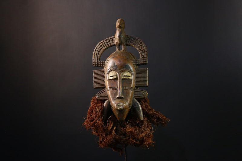 African Mask Senufo Kpelie Hand-Carved Wooden Tribal Face, Unique Wall Art Decor, Ethnic Home Sculpture, Cultural Collectible Piece-G3759