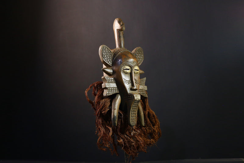 African Mask Senufo Kpelie Hand-Carved Wooden Tribal Face, Unique Wall Art Decor, Ethnic Home Sculpture, Cultural Collectible Piece-G3758