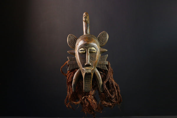 African Mask Senufo Kpelie Hand-Carved Wooden Tribal Face, Unique Wall Art Decor, Ethnic Home Sculpture, Cultural Collectible Piece-G3758