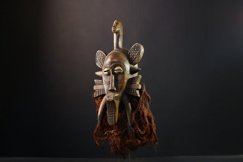 African Mask Senufo Kpelie Hand-Carved Wooden Tribal Face, Unique Wall Art Decor, Ethnic Home Sculpture, Cultural Collectible Piece-G3758