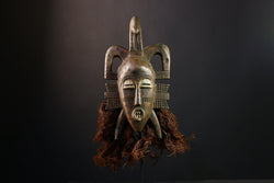 African Mask - Hand-Carved Senufo Kpelie Tribal Face Mask - Unique Wooden Wall Decor for Ethnic Home Art and Cultural Collectibles-G3757