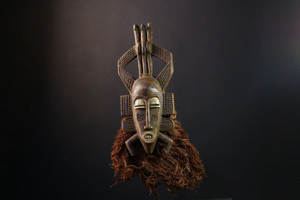 African Mask Vintage Hand-Carved Senufo Kpelie, Unique Tribal Wall Decor, Authentic Cultural Art Piece, Home Accent for Collectors-G3756