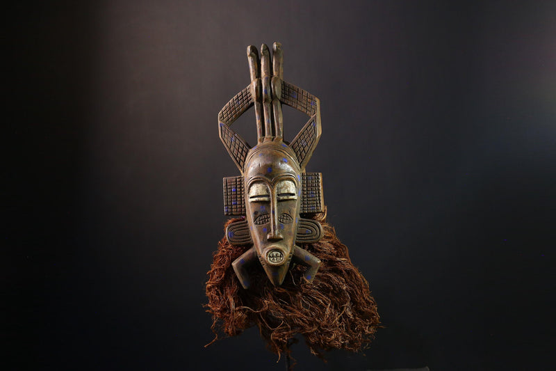 African Mask Vintage Hand-Carved Senufo Kpelie, Unique Tribal Wall Decor, Authentic Cultural Art Piece, Home Accent for Collectors-G3756