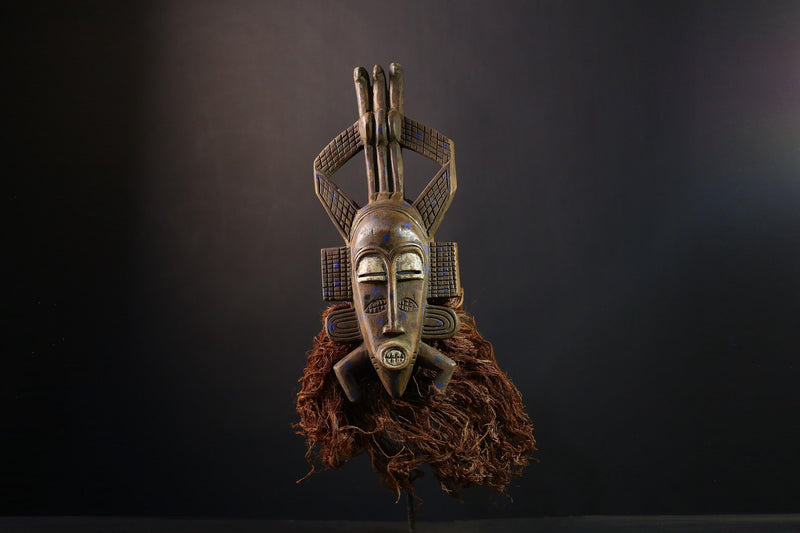 African Mask Vintage Hand-Carved Senufo Kpelie, Unique Tribal Wall Decor, Authentic Cultural Art Piece, Home Accent for Collectors-G3756