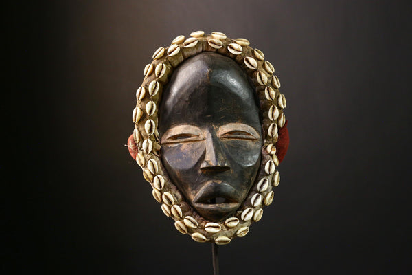 African Tribal Dan Wooden Mask Decorated with Cowrie Shells, Unique Wall Art, Cultural Home Decor, Authentic Collectible Sculpture-9560