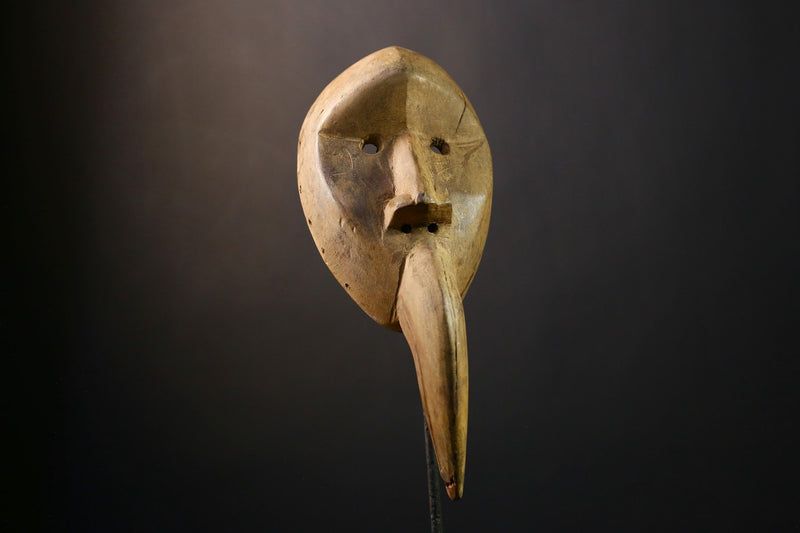 African Mask - Cubist Dan Bird Man Wood Face Mask, Early 20th Century Tribal Art, Unique Wall Decor, Cultural Collectible Sculpture -9562