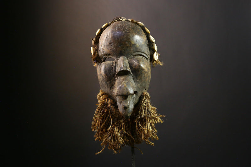 African Mask Antique Dan Tribal Face, Vintage Hand-Carved Wooden Wall Art, Unique Decorative Sculpture, Cultural Home Decor -9603