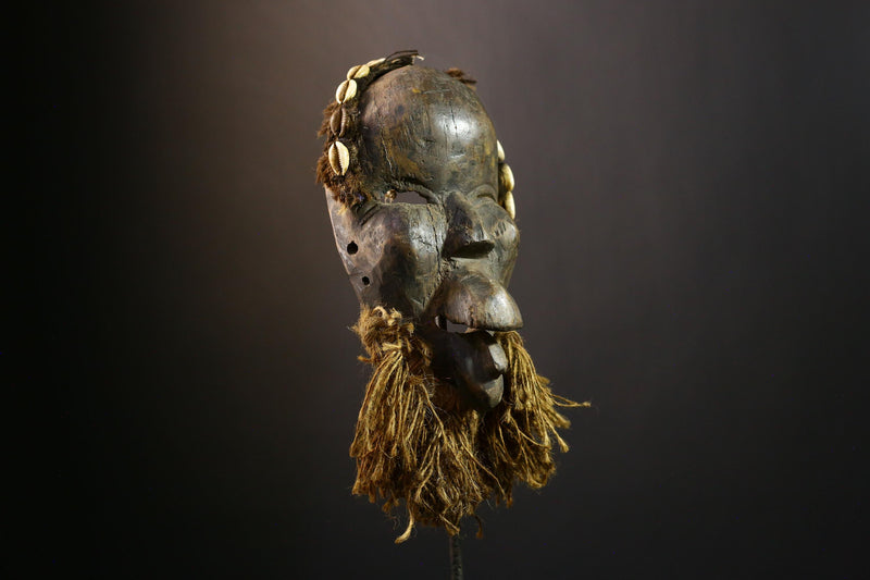 African Mask Antique Dan Tribal Face, Vintage Hand-Carved Wooden Wall Art, Unique Decorative Sculpture, Cultural Home Decor -9603