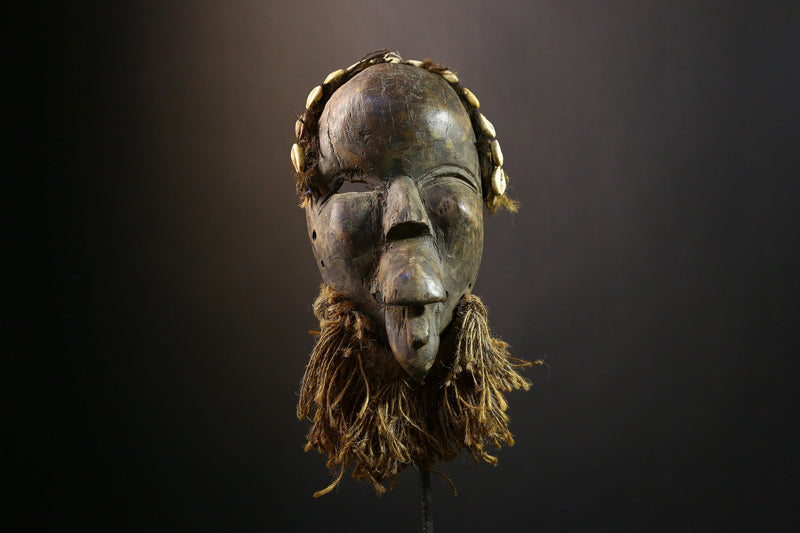African Mask Antique Dan Tribal Face, Vintage Hand-Carved Wooden Wall Art, Unique Decorative Sculpture, Cultural Home Decor -9603