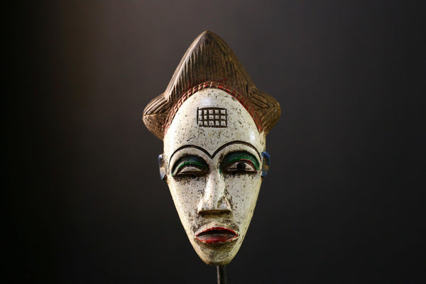 African Mask - Antique Guro Wooden Tribal Face Art, Vintage Wall Hanging Decor, Unique Cultural Sculpture, Ethnic Home Accent Piece-9604