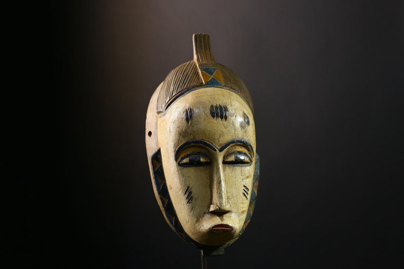 African Mask - Hand-Carved Guro Tribal Face Wooden Wall Art - Vintage Decor for Unique Home Accent and Cultural Collectible-3539