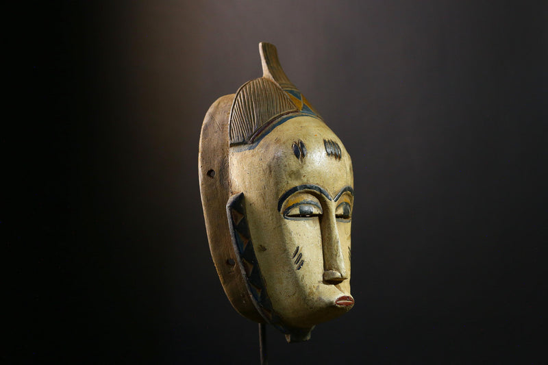 African Mask - Hand-Carved Guro Tribal Face Wooden Wall Art - Vintage Decor for Unique Home Accent and Cultural Collectible-3539