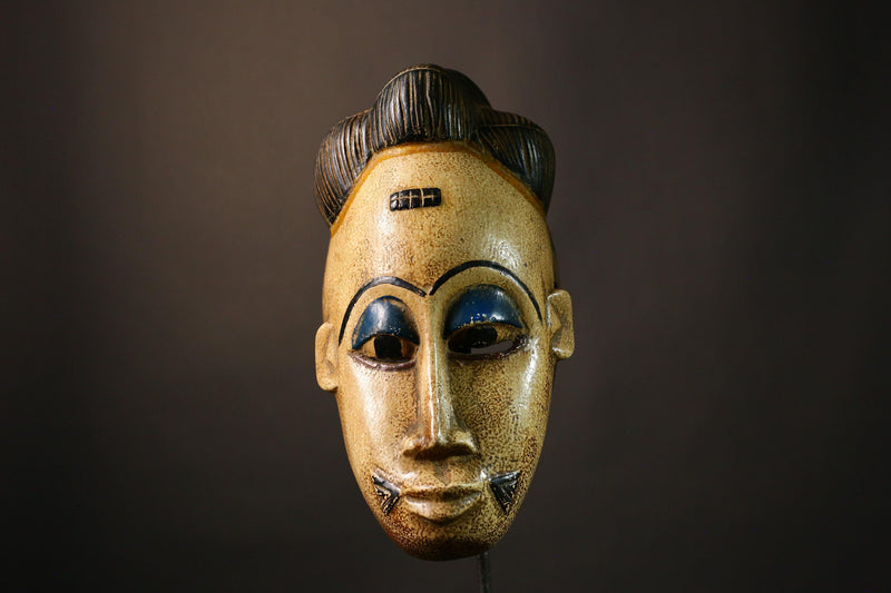 African Mask Authentic Tribal Face Mask Hand Carved Guro Wood Art Unique Decoration from Côte d'Ivoire Cultural Home Decor Accent  -9496