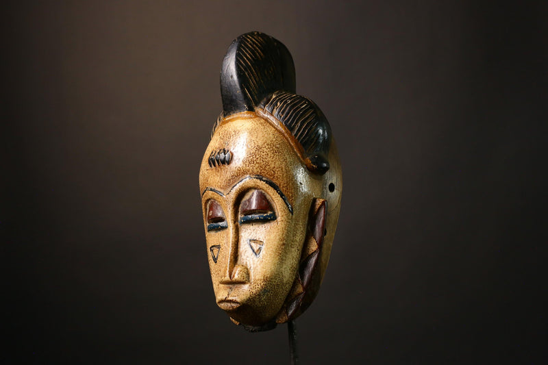 African Mask Baule Antique Wooden Mask Unique Wall Hanging Primitive Art Cultural Home Decor Ethnic Accent Piece for Your Space-9491