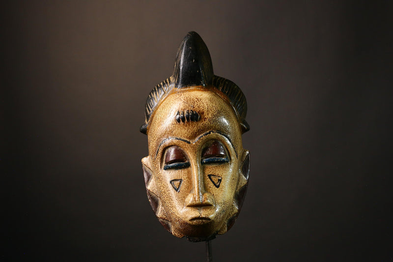 African Mask Baule Antique Wooden Mask Unique Wall Hanging Primitive Art Cultural Home Decor Ethnic Accent Piece for Your Space-9491