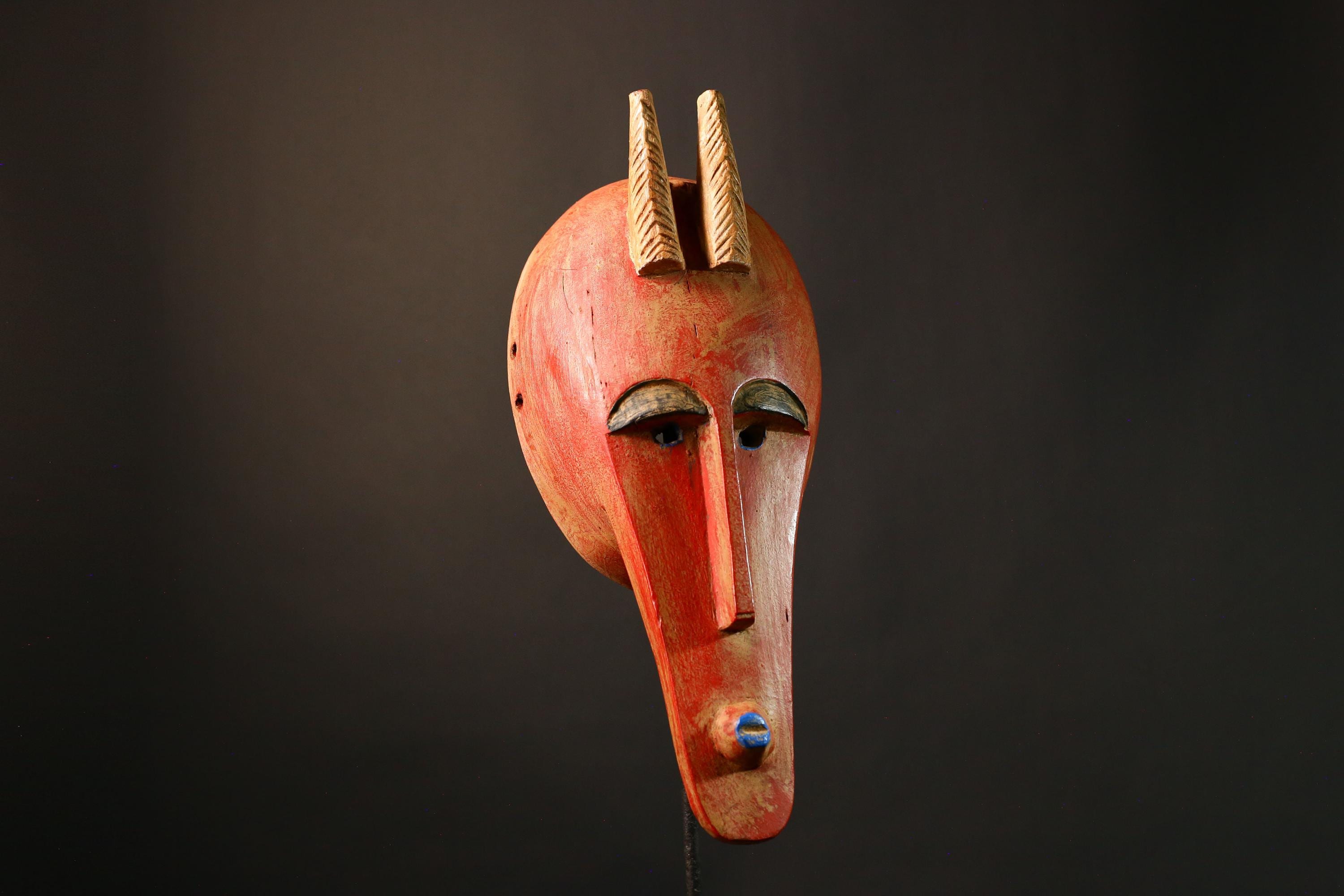 African Stunning Antique Tribal Wood Masks, Exclusive Bambara Wall Décor, Unique Handcrafted Ethnic Art for Collectors and Decoration-G3521