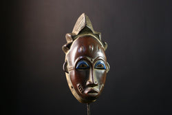 African Mask - Hand-Carved Guro Female Face Zaouli Dance Art - Unique Wall Collectible for Ethnic Home Decor and Cultural Displays -G3780