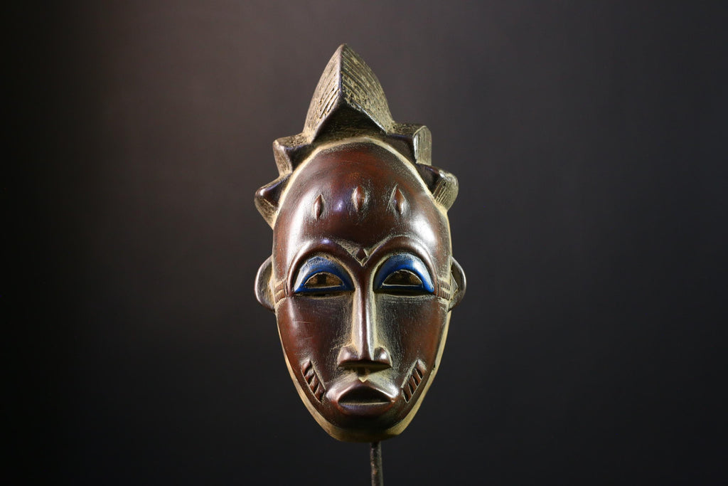African Mask - Hand-Carved Guro Female Face Zaouli Dance Art - Unique Wall Collectible for Ethnic Home Decor and Cultural Displays -G3780