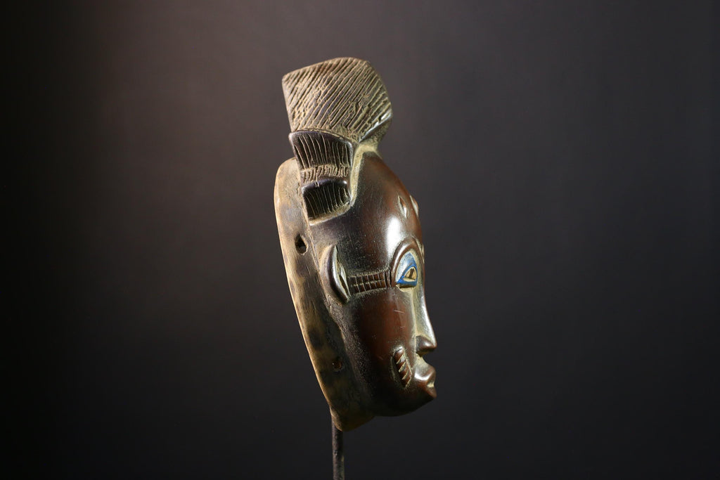 African Mask - Hand-Carved Guro Female Face Zaouli Dance Art - Unique Wall Collectible for Ethnic Home Decor and Cultural Displays -G3780