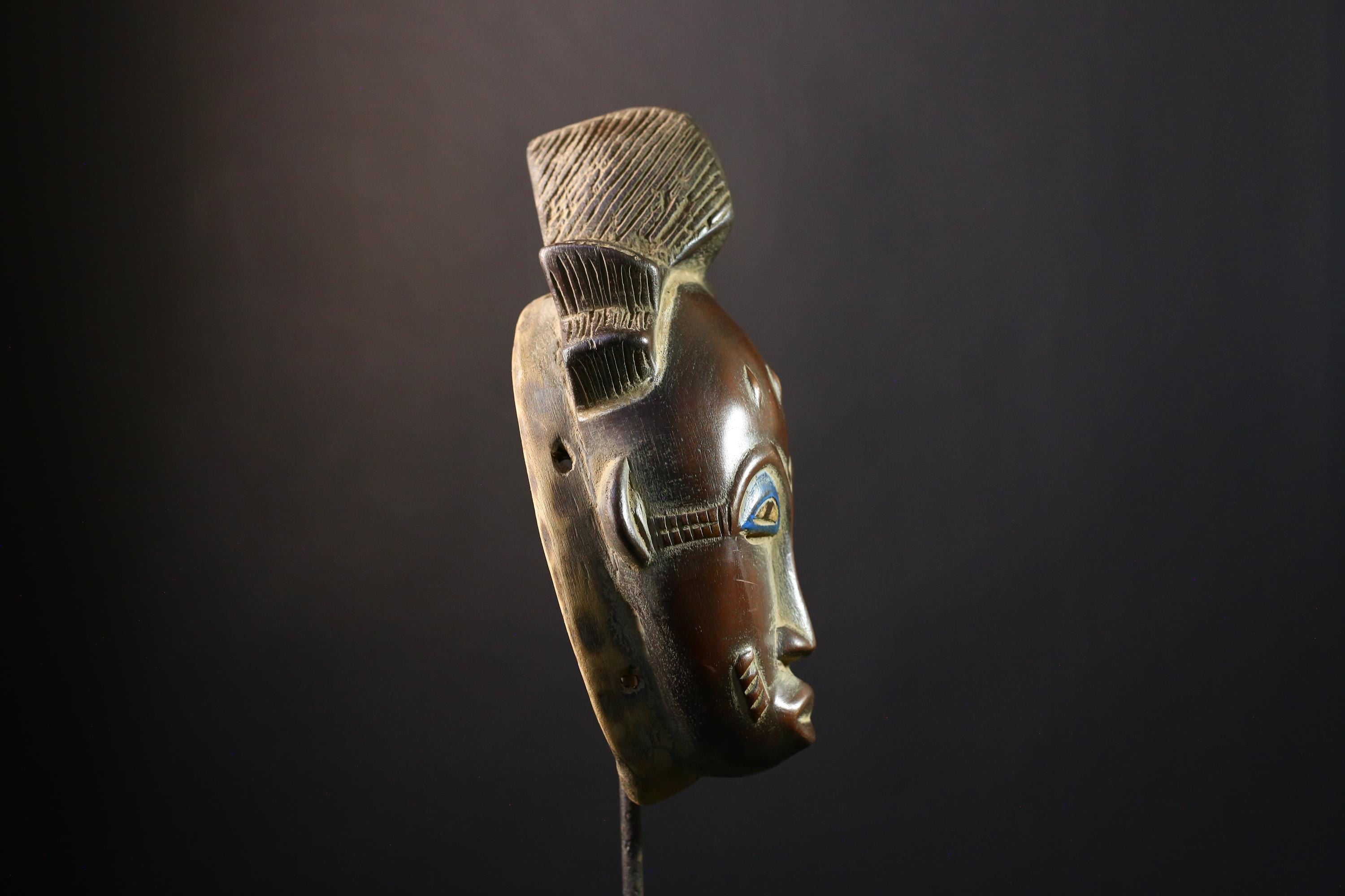 African Mask - Hand-Carved Guro Female Face Zaouli Dance Art - Unique Wall Collectible for Ethnic Home Decor and Cultural Displays -G3780