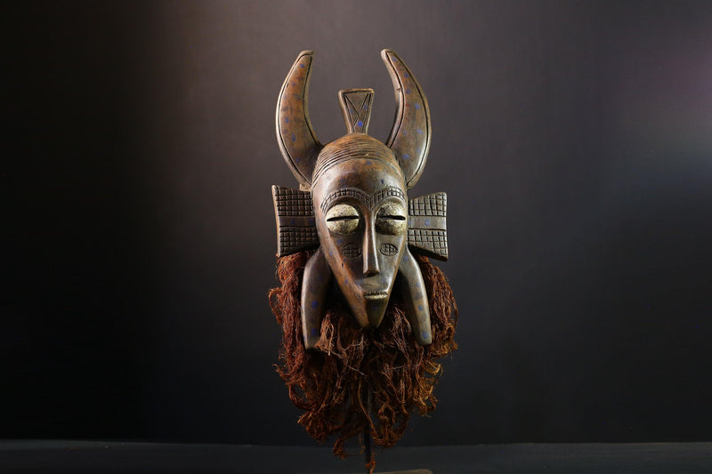 African Mask Kpélié Senoufo, Hand-Carved Wood Mask with Black Patina, Unique Ritual Decor, Cultural Art Sculpture for Home Decoration-G3776