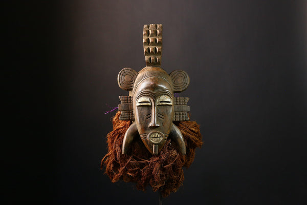 African Mask Vintage Hand-Carved Senufo Kpelie, Unique Tribal Art Collectible, Ethnic Wall Decor, Authentic Cultural Sculpture Piece-G3775