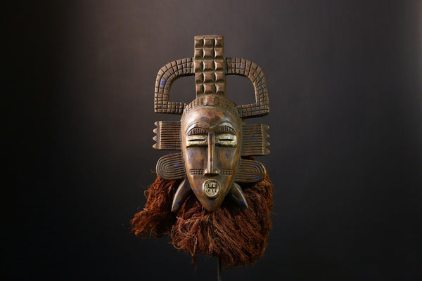 African Mask Vintage Hand-Carved Senufo Kpelie, Unique Tribal Art Collectible, Ethnic Wall Decor, Authentic Cultural Sculpture Piece-G3772